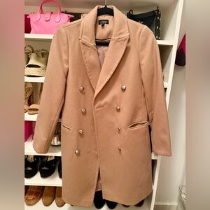 Topshop - Tan Double-Breasted Women's Coat - includes removable faux fur collar!